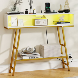 Costway 40'' Console Table w/Power Strip & RGB Light