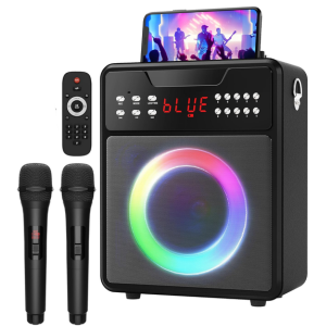 Karaoke Machine w/2 Wireless Microphones & Lights