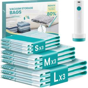 Songmics 9-Pack Vacuum Storage Bags w/Pump