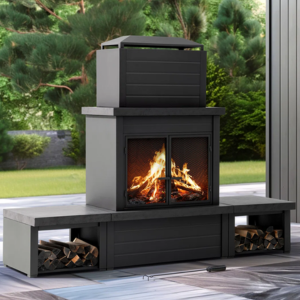 Sunjoy Outdoor Wood Burning Fireplace w/Steel Chimney