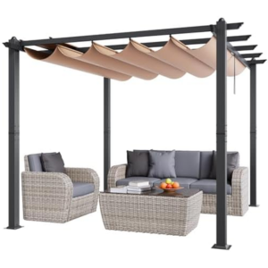Outdoor 10' Pergola w/Retractable Canopy