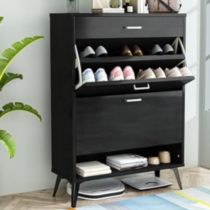 Wood 2-Flip Door Shoe Storage Cabinet
