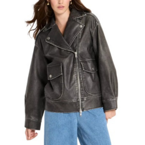 Women's Relaxed Leather Moto Jacket
