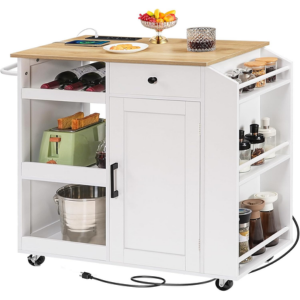 Rolling Wood Kitchen Storage Island