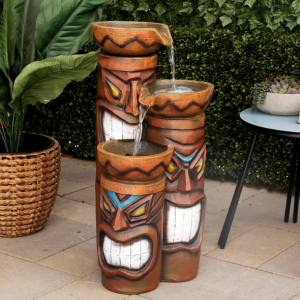 Outdoor 3-Tier Tiki Head Bowl Fountain