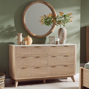 Faux Marble Fluted 6-Drawer Dresser