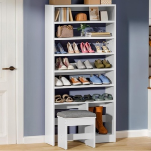 8-Tier Free Standing Shoe Cabinet w/Hidden Bench