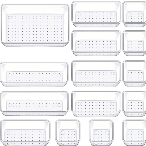 15-Piece Clear Plastic Drawer Organizer Set