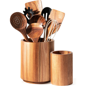 2-Pack 360° Rotating Acacia Wood Utensil Holder