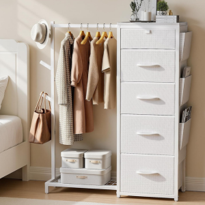 Reversible 5-Fabric Drawers Dresser w/Hanging Rack