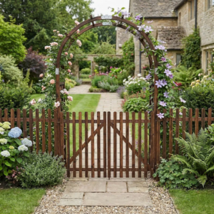 Wood 11' Garden Arbor w/Gate & Fences