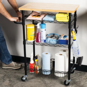 Rubbermaid 3-Tier Wood Top Rolling Utility Cart