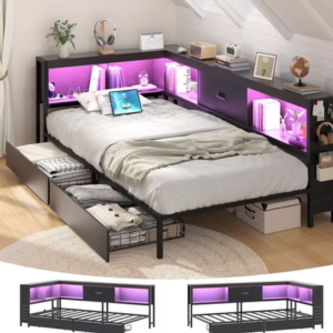 Metal Twin Platform Bed Frame w/Drawers