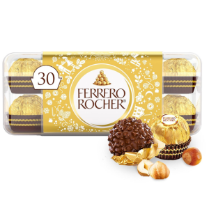 30-Count Ferrero Rocher Premium Gourmet Milk Chocolate Hazelnut Candy