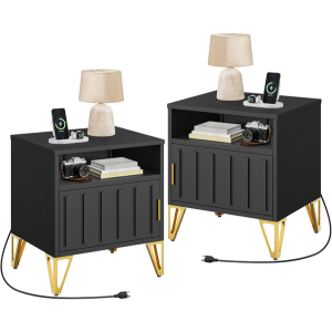 Set of 2 Fluted Nightstand w/Charging Station