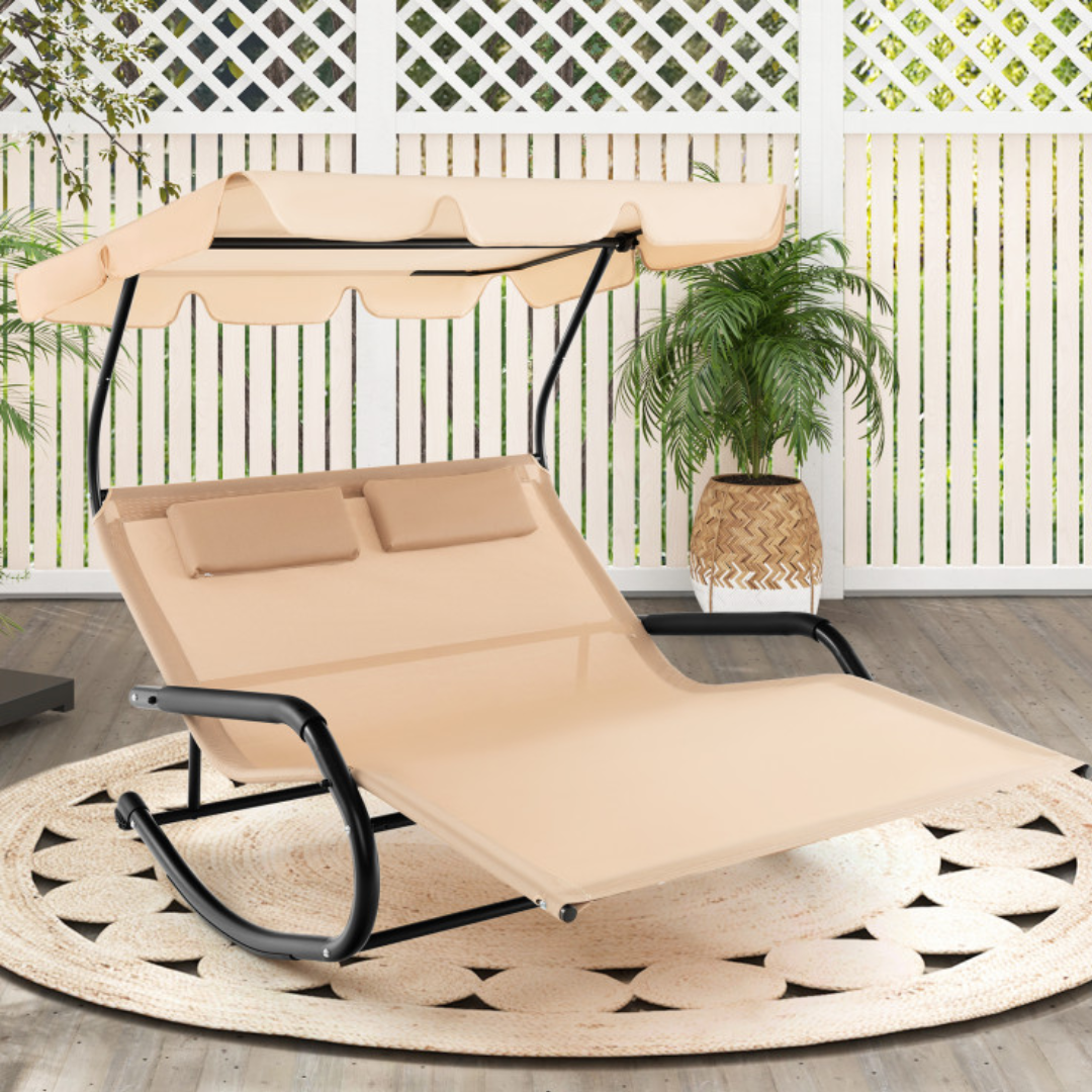Costway 2-Person Rocking Chaise Lounge w/ Canopy