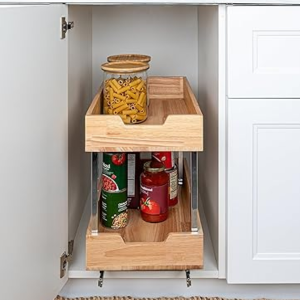 Wood 2-Tier Sliding Cabinet Organizer