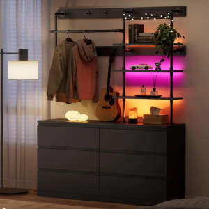 Freestanding Metal Clothing Rack w/Drawers & Shelves