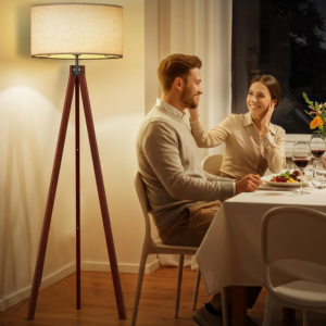 Mid Century Wood Tripod Floor Lamp