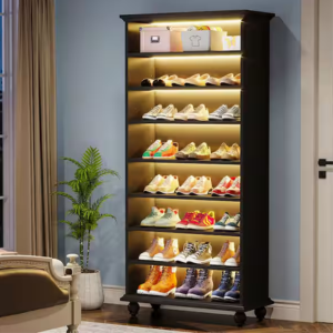 8-Tier 30-Pair Wood Shoe Cabinet w/LED Lights