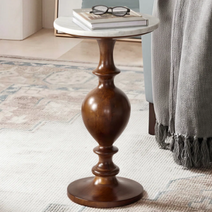 Marble Top Wood End Table