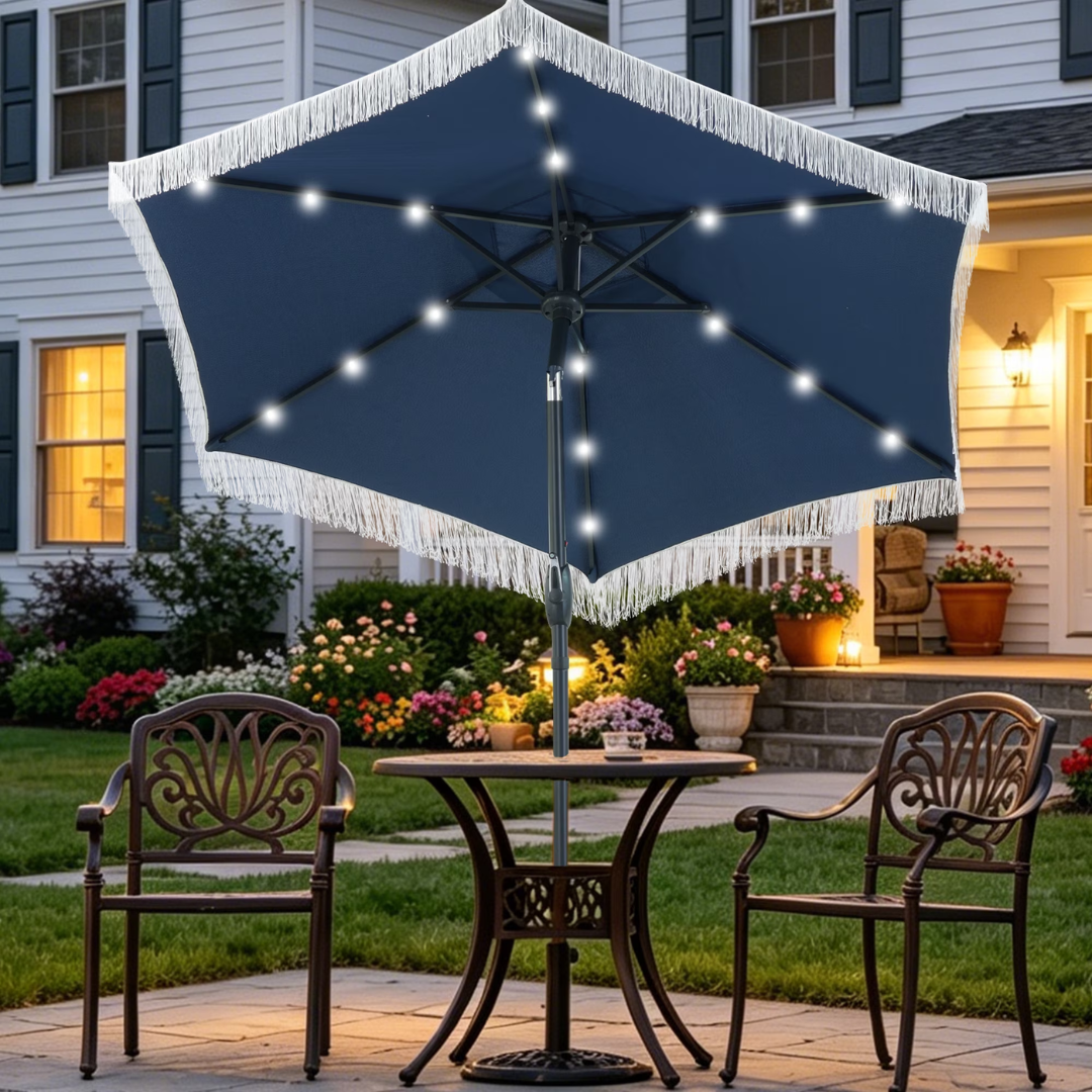 Solar 7' LED Fringe Tilt Umbrella