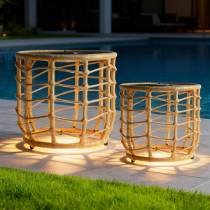Set of 2 Solar Outdoor Side Table