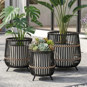 Set of 3 Bamboo Wood Planters