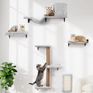 Set of 5 Wood Cat Wall Climbing Shelves