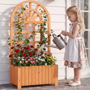 Costway 48” Wood Raised Garden Bed w/Trellis