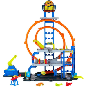 Hot Wheels Mega Loop Garage Track Set w/Car & Helicopter