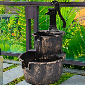 2-Tier Barrel & Pump Waterfall Fountain