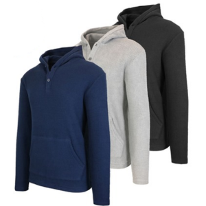 3-Pack Men's Waffle-Knit Thermal Henley Hoodie