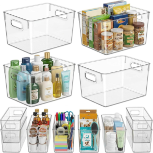 Set of 12 Clear Plastic Storage Organizer Bins