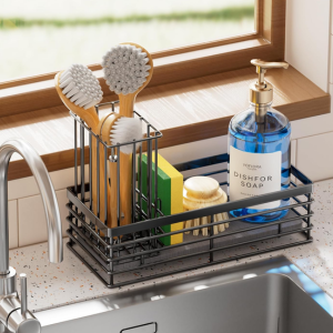 Stainless Steel Sponge Holder Sink Caddy w/Drying Mat