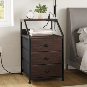 Wood 3-Drawer Nightstand w/USB Ports