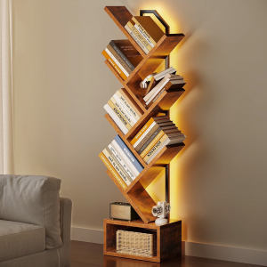 6-Tier LED Tree Bookshelf w/Storage