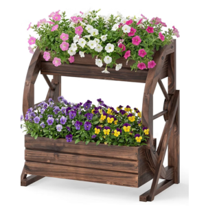 2-Tier Rustic Wood Wagon Planter