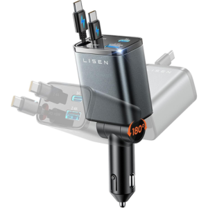 Lisen 75W Retractable Car Charger w/Dual USB-C Cable