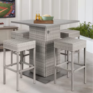 5-Piece Patio Wicker Bar Set w/Built-In Bottle Opener & Hidden Storage