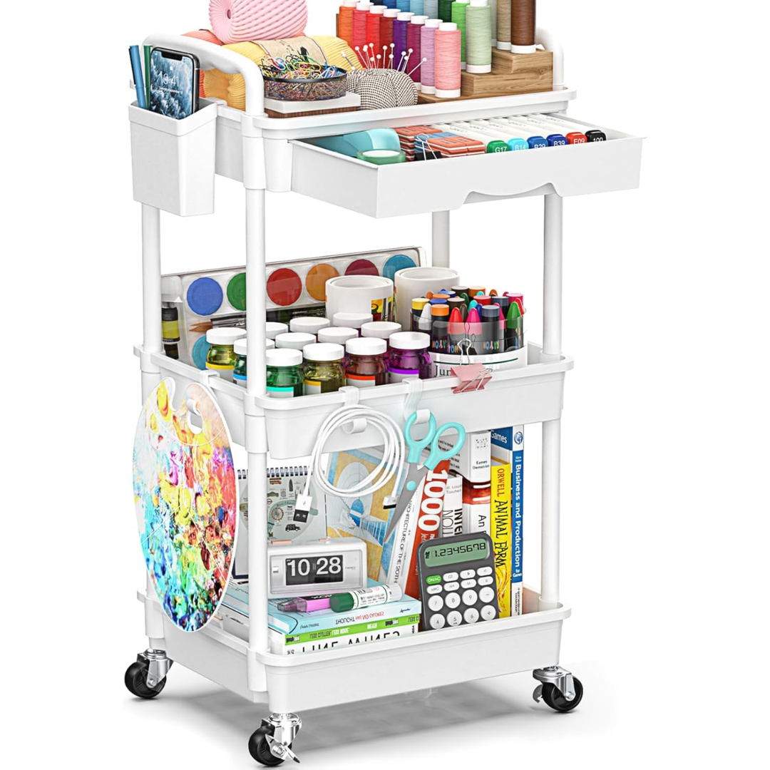 3-Tier Rolling Cart w/Drawer