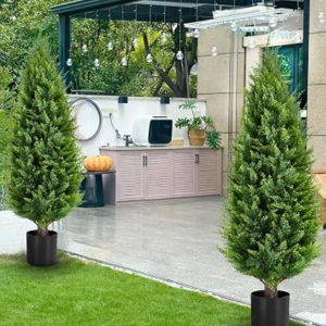 2-Pack 4' Artificial Cedar Topiary Trees w/Pot