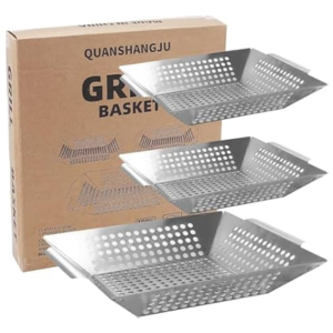 Outdoor 3-Piece Stainless Steel Grill Basket Set