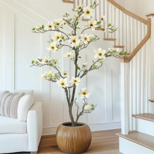 Artificial 4' Faux Flower Magnolia Tree w/LED Light