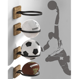 4-Piece Wooden Base Wall Mount Basketball Holder