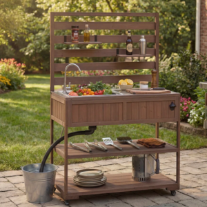 Wood 4-Piece Rolling Outdoor Kitchen Island