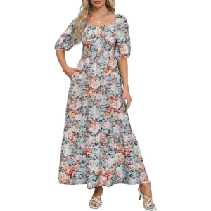 Boho Smocked Tiered Ruffle Maxi Dress