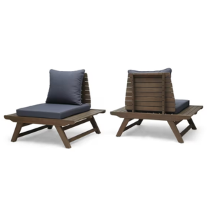 Set of 2 Outdoor Wood Cushioned Club Chairs