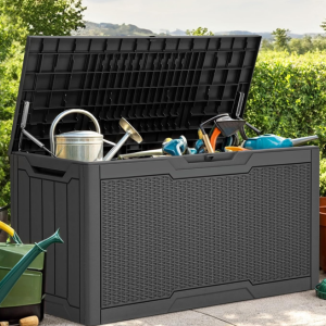 Outdoor 80Gl. Rattan Lockable Resin Storage Deck Box