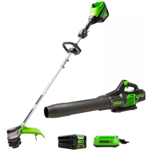 Greenworks 80V Cordless String Trimmer + Leaf Blower w/Battery & Charger